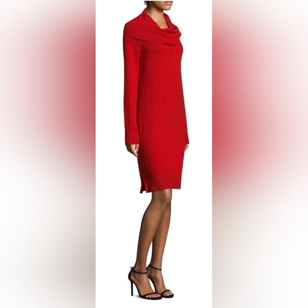 Donna Karan Red Long-Sleeve Cowl Neck Knit Dress